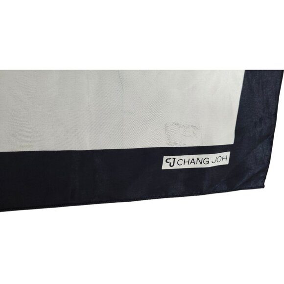 Chang Joh Silk Scarf Square 34x34 Black Gray White Abstract Brushstroke Design - Picture 3 of 10